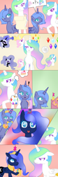 Size: 1000x3000 | Tagged: safe, artist:fluttergore, nightmare moon, princess celestia, princess luna, alicorn, pony, g4, cake, celestia is not amused, comic, element of generosity, element of honesty, element of kindness, element of laughter, element of loyalty, element of magic, elements of harmony, exclamation point, female, floppy ears, food, frown, horn, magic, mare, moon, mouth hold, pink-mane celestia, question mark, royal sisters, s1 luna, scroll, shocked, siblings, sisters, smiling, sparkles, text, this will end in tears and/or a journey to the moon, transformation, unamused, wings
