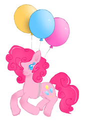 Size: 618x900 | Tagged: safe, artist:fluttergore, pinkie pie, earth pony, pony, g4, balloon, female, floating, flying, mare, simple background, smiling, then watch her balloons lift her up to the sky, transparent background