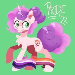 Size: 2048x2048 | Tagged: safe, artist:pastacrylic, sweetie belle, pony, unicorn, g4, green background, high res, lesbian pride flag, pride, pride flag, simple background, solo