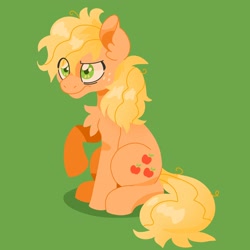 Size: 2048x2048 | Tagged: safe, artist:pastacrylic, applejack, earth pony, pony, g4, green background, high res, messy hair, messy mane, messy tail, simple background, solo, tail