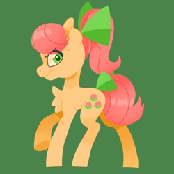 Size: 4000x4000 | Tagged: safe, artist:pastacrylic, posey bloom, earth pony, pony, g5, bow, green background, hair bow, simple background, solo, tail, tail bow