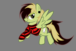 Size: 4134x2756 | Tagged: safe, artist:k0br4, pegasus, pony, clothes, emo, frank iero, green eyes, my chemical romance, piercing, ponified, simple background, solo, three cheers for sweet revenge, two toned mane