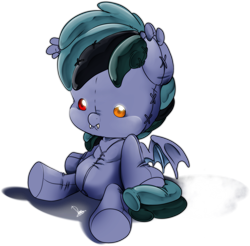 Size: 2139x2102 | Tagged: safe, artist:dormin-dim, oc, oc only, oc:scrimmy, bat pony, pony, bat pony oc, bat wings, commission, heterochromia, high res, male, plushie, simple background, solo, stallion, transparent background, wings, ych result