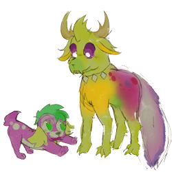 Size: 1248x1248 | Tagged: safe, artist:bug-roux, spike, thorax, changedling, changeling, dog, equestria girls, g4, duo, duo male, king thorax, male, simple background, transparent background