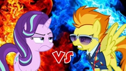 Size: 1280x720 | Tagged: safe, spitfire, starlight glimmer, g4, angry, duel, spitfire is not amused, starlight glimmer is not amused, unamused, vs