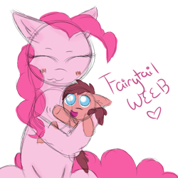 Size: 894x894 | Tagged: safe, artist:honeysongkawaii, pinkie pie, oc, oc:little brian, earth pony, pony, banned from equestria daily, g4, :3, baby, baby pony, blushing, colt, duo, duo male and female, eyes closed, female, foal, heart, holding a pony, hug, male, mare, mother and child, mother and son, offspring, parent:oc:big brian, parent:pinkie pie, parents:canon x oc, simple background, text, transparent background