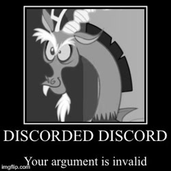 Size: 302x302 | Tagged: safe, artist:starburstrainbows, discord, draconequus, g4, black and white, grayscale, imgflip, male, meme, monochrome, motivational poster, smiling, text