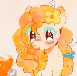 Size: 997x991 | Tagged: safe, artist:bug-roux, pear butter, earth pony, pony, g4, colored eyelashes, female, flower, flower in hair, heart, heart eyes, mare, solo, wingding eyes