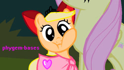 Size: 640x360 | Tagged: safe, artist:pagiepoppie12345, edit, edited screencap, screencap, fluttershy, earth pony, pegasus, pony, g4, season 1, stare master, base used, bow, cape, clothes, crossover, female, filly, foal, hair bow, heart, jewelry, lola loud, mare, text, the loud house, tiara, wings