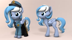 Size: 1920x1080 | Tagged: safe, artist:whiteskypony, oc, oc:calibers, oc:falling skies, pegasus, pony, 3d, clothes, female, mare, police, police officer, police uniform, solo