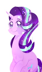 Size: 1175x2000 | Tagged: safe, artist:anubiscatto, starlight glimmer, pony, unicorn, g4, cute, eye clipping through hair, eyebrows, female, glimmerbetes, mare, simple background, sitting, smiling, solo, white background