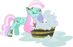 Size: 5509x3561 | Tagged: safe, artist:shootingstarsentry, angel bunny, oc, oc:lilypad, pegasus, pony, g4, absurd resolution, female, mare, simple background, soap, solo, transparent background