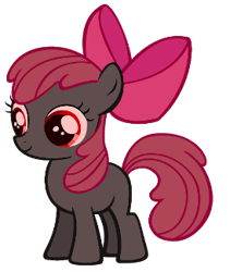 Size: 274x325 | Tagged: safe, artist:moongazeponies, artist:pika-robo, apple bloom, earth pony, pony, undead, zombie, zombie pony, story of the blanks, g4, blanked apple bloom, bow, female, filly, foal, hair bow, red eyes, simple background, smiling, transparent background