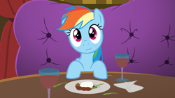 Size: 4999x2812 | Tagged: safe, artist:sollace, derpibooru exclusive, rainbow dash, pegasus, pony, viva las pegasus, alcohol, bronybait, cute, dashabetes, date, dinner, eating, high res, hooves on the table, las pegasus, looking at you, offscreen character, pov, restaurant, show accurate, smiling, vector, wine