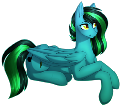 Size: 2660x2336 | Tagged: safe, artist:purplegrim40, oc, oc only, oc:niki tune, pegasus, pony, crossed hooves, ear fluff, eye clipping through hair, eyebrows, eyebrows visible through hair, female, folded wings, full body, high res, hooves, lying down, mare, outline, pegasus oc, prone, shading, simple background, smiling, smirk, solo, tail, transparent background, two toned mane, two toned tail, wings