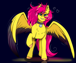 Size: 3000x2500 | Tagged: safe, artist:shamy-crist, oc, oc only, pegasus, pony, body markings, colored wings, dark background, female, heart, high res, jewelry, looking at you, mare, necklace, solo, two toned wings, unshorn fetlocks, wings