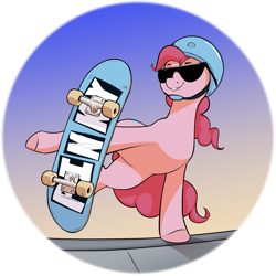 Size: 3023x3023 | Tagged: safe, artist:aquaticvibes, pinkie pie, earth pony, pony, g4, cute, diapinkes, female, helmet, high res, mare, skateboard, solo, sunglasses