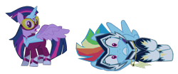 Size: 1280x533 | Tagged: safe, artist:benpictures1, rainbow dash, twilight sparkle, zapp, alicorn, pegasus, pony, g4, power ponies (episode), cute, dashabetes, duo, duo female, female, inkscape, lesbian, masked matter-horn costume, open mouth, power ponies, ship:twidash, shipping, shocked, show accurate, simple background, teeth, transparent background, twiabetes, twilight sparkle (alicorn), vector