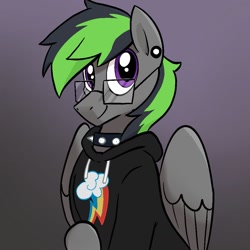 Size: 1080x1080 | Tagged: safe, artist:pfeffaroo, oc, oc only, oc:nightmare hp, pegasus, pony, clothes, hoodie, rainbow dash's cutie mark, solo