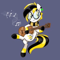 Size: 2048x2048 | Tagged: safe, artist:pfeffaroo, oc, oc only, pegasus, pony, clothes, glasses, guitar, high res, music notes, musical instrument, scarf, solo, striped scarf