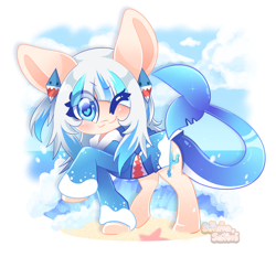 Size: 750x698 | Tagged: safe, artist:sohmasatori, original species, pony, shark, shark pony, anime, beach, clothes, crossover, gawr gura, hololive, hololive eng, hoodie, one eye closed, ponified, solo, vtuber, wink