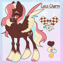 Size: 1280x1280 | Tagged: safe, artist:sadelinav, oc, oc:coco charm, pegasus, pony, colored wings, female, mare, multicolored wings, solo, wings