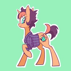 Size: 2048x2048 | Tagged: safe, artist:pfeffaroo, oc, oc only, oc:kettle chip, pony, unicorn, clothes, flannel shirt, high res, shirt, smiling, solo