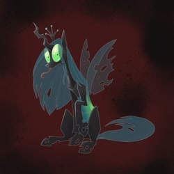 Size: 2048x2048 | Tagged: safe, artist:pfeffaroo, queen chrysalis, changeling, changeling queen, g4, crown, female, high res, jewelry, looking at you, regalia, solo, tongue out