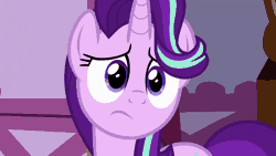 Size: 1280x720 | Tagged: safe, screencap, starlight glimmer, pony, unicorn, fame and misfortune, g4, season 7, animated, concerned, cute, daaaaaaaaaaaw, frown, gif, glimmerbetes, implied rarity, looking at you, meme, reaction image, sad, sadorable, solo, twilight's castle