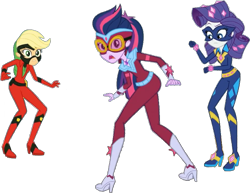 Size: 860x663 | Tagged: safe, edit, edited screencap, editor:pascalmulokozi2, screencap, applejack, mistress marevelous, radiance, rarity, sci-twi, twilight sparkle, human, equestria girls, equestria girls specials, g4, my little pony equestria girls: movie magic, background removed, masked matter-horn costume, power ponies, simple background, transparent background