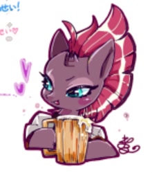 Size: 724x822 | Tagged: safe, artist:sibashen, tempest shadow, pony, unicorn, g4, alcohol, beer, female, mare, simple background, solo, white background