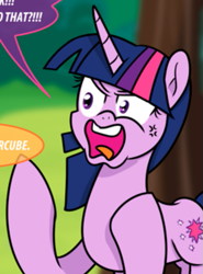 Size: 435x587 | Tagged: safe, artist:ladyanidraws, edit, twilight sparkle, pony, unicorn, g4, angry, cropped, cross-popping veins, dialogue, faic, female, frown, horn, mare, speech bubble, text, unicorn twilight