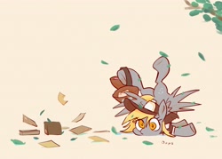 Size: 3062x2196 | Tagged: safe, artist:noupu, derpy hooves, pegasus, pony, g4, accident, colored pupils, crash, derp, derpy being derpy, face down ass up, female, hat, high res, hooves, leaves, letter, mailmare, mailmare hat, mailmare uniform, mare, simple background, solo, spread wings, tree, wings