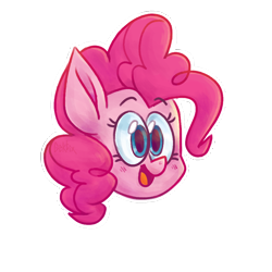 Size: 1024x1024 | Tagged: safe, artist:gektix, pinkie pie, earth pony, pony, blushing, bust, eyebrows, eyebrows visible through hair, female, happy, head only, lightly watermarked, mare, open mouth, open smile, outline, portrait, simple background, smiling, solo, transparent background, watermark, white outline