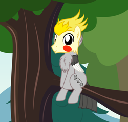 Size: 2680x2550 | Tagged: safe, artist:badumsquish, derpibooru exclusive, oc, oc only, bird, bird pone, cockatiel, pony, g4, behaving like a bird, blush sticker, blushing, chest fluff, folded wings, high res, looking at you, male, show accurate, sitting, smiling, solo, stallion, tree, tree branch, wings