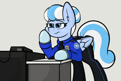 Size: 3000x2000 | Tagged: safe, artist:aaathebap, oc, oc only, oc:falling skies, pegasus, pony, clothes, commission, high res, officer, police, solo, tired, uniform