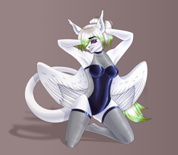 Size: 2812x2452 | Tagged: safe, artist:coffeez, oc, oc only, pegasus, anthro, breasts, clothes, female, high res, latex, latex suit, looking at you, solo, stockings, thigh highs