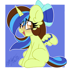 Size: 1280x1280 | Tagged: safe, artist:ladylullabystar, oc, oc only, alicorn, pony, alicorn oc, bow, female, hair, hair bow, horn, mare, solo, wings