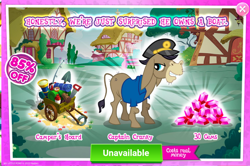 Size: 1042x692 | Tagged: safe, gameloft, cranky doodle donkey, donkey, g4, advertisement, cart, costs real money, gem, introduction card, sale