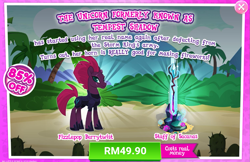 Size: 1039x674 | Tagged: safe, gameloft, fizzlepop berrytwist, tempest shadow, pony, unicorn, g4, advertisement, broken horn, costs real money, female, horn, introduction card, mare, sale, staff, staff of sacanas