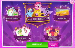 Size: 1040x669 | Tagged: safe, gameloft, apple bloom, apple fritter, pinkie pie, rainbow dash, roseluck, scootaloo, twilight sparkle, g4, advertisement, apple family member, costs real money, sale