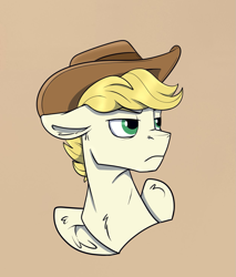 Size: 1253x1473 | Tagged: safe, artist:rutkotka, oc, oc only, oc:exist, griffequus, bust, commission, cowboy, cowboy hat, cute, hat, portrait, simple background, solo, tan background, wings, ych result, yeehaw