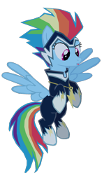 Size: 695x1192 | Tagged: safe, artist:benpictures1, rainbow dash, zapp, pegasus, pony, g4, power ponies (episode), clothes, confused, cute, dashabetes, female, flying, inkscape, open mouth, power ponies, show accurate, simple background, solo, transparent background, vector