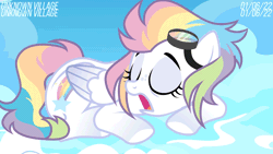 Size: 1280x720 | Tagged: safe, artist:goblinengineer, artist:unknownvillage3, oc, oc only, pegasus, pony, animated, base used, female, gif, goggles, lying down, mare, multicolored hair, pegasus oc, prone, rainbow hair, sleeping, snoring, solo