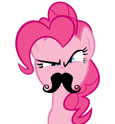 Size: 2357x2545 | Tagged: safe, artist:goblinengineer, pinkie pie, earth pony, pony, g4, facial hair, female, high res, looking at you, mare, moustache, simple background, solo, transparent background, vector