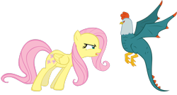 Size: 3346x1792 | Tagged: safe, artist:goblinengineer, fluttershy, cockatrice, pegasus, pony, g4, season 1, stare master, duo, female, mare, simple background, transparent background, vector