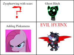 Size: 484x364 | Tagged: safe, hitch trailblazer, pinkie pie, ghost, ghost pony, undead, g5, coming soon, evil, evil grin, evil laugh, grin, laughing, pinkamena diane pie, simple background, smiling, spoiler, spoiler alert, spoilers for another series, this may contain spoilers, white background
