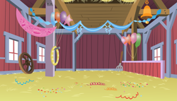 Size: 3237x1853 | Tagged: safe, artist:goblinengineer, background, balloon, barn, confetti, no pony, streamers, vector