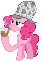 Size: 2057x2915 | Tagged: safe, artist:goblinengineer, pinkie pie, earth pony, pony, g4, mmmystery on the friendship express, season 2, .ai available, bubble pipe, deerstalker, detective, hat, high res, pipe, sherlock holmes, sherlock pie, simple background, solo, transparent background, vector