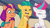 Size: 3410x1920 | Tagged: safe, screencap, hitch trailblazer, sunny starscout, zipp storm, earth pony, pegasus, pony, dumpster diving, g5, my little pony: tell your tale, spoiler:g5, spoiler:my little pony: tell your tale, spoiler:tyts01e13, crossed hooves, eyes closed, female, high res, male, mane stripe sunny, mare, open mouth, smiling, stallion, trio